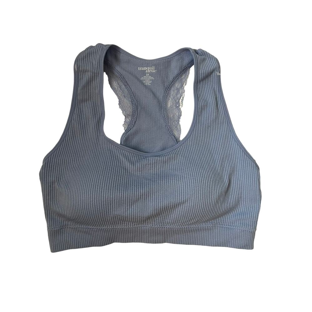 Tranquil & True Women's Light Blue Lace Racerback Pullover Ribbed Seamless Bra